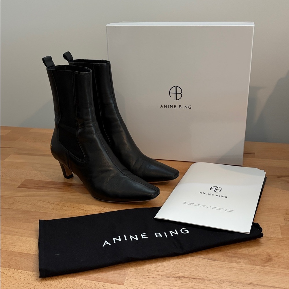 Anine Bing Black Leather Heeled Booties